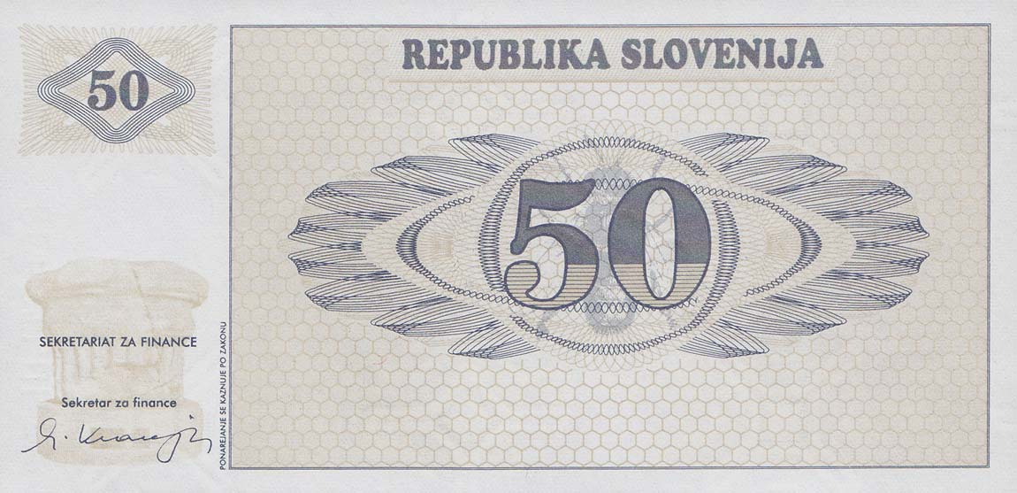 Front of Slovenia p5s1: 50 Tolarjev from 1990