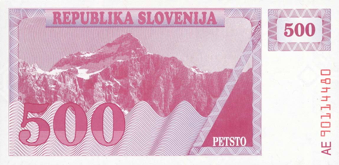 Back of Slovenia p8a: 500 Tolarjev from 1990