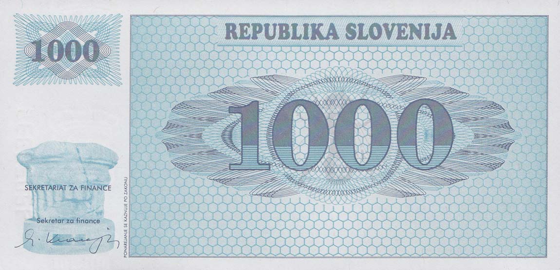 Front of Slovenia p9s1: 1000 Tolarjev from 1991