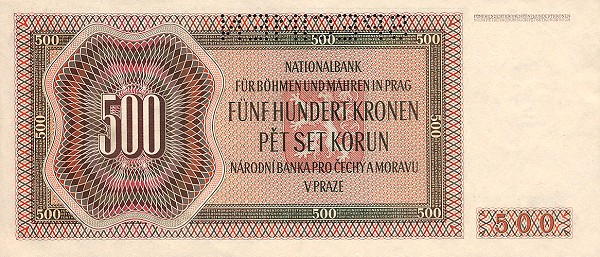 Back of Bohemia and Moravia p11s: 500 Korun from 1942