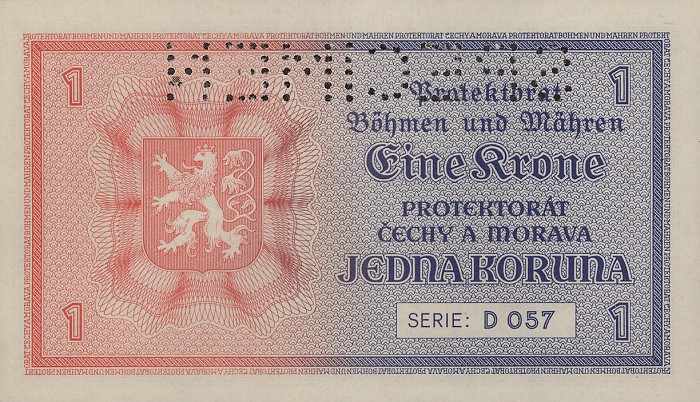 Back of Bohemia and Moravia p3s: 1 Koruna from 1940