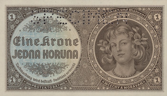 Front of Bohemia and Moravia p3s: 1 Koruna from 1940