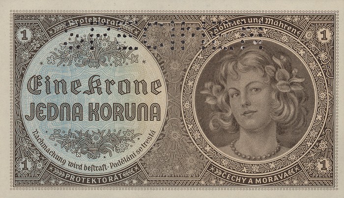 Front of Bohemia and Moravia p3s: 1 Koruna from 1940