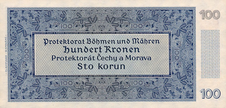 Back of Bohemia and Moravia p7a: 100 Korun from 1940