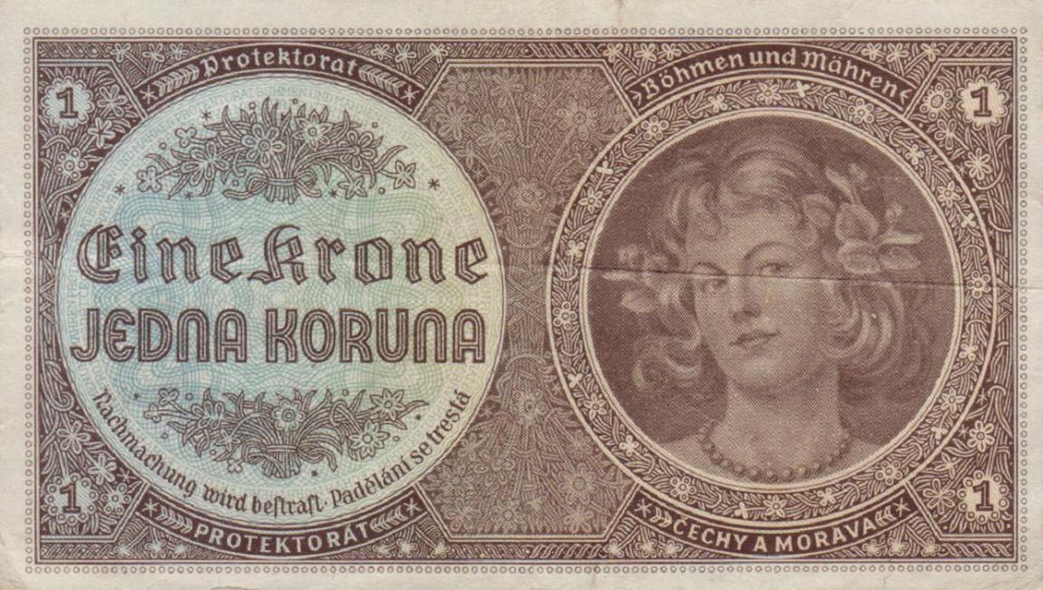 AU Pick 3a BOHEMIA /& MORAVIA 1 Koruna 1940