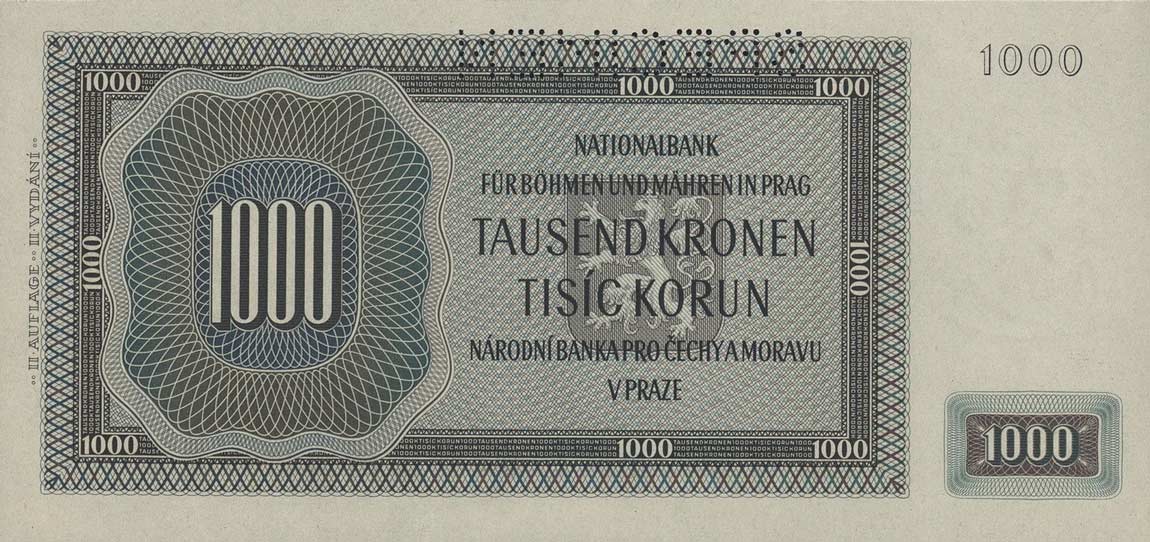 Back of Bohemia and Moravia p15s: 1000 Korun from 1942