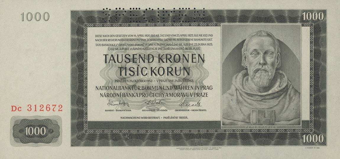 Front of Bohemia and Moravia p15s: 1000 Korun from 1942