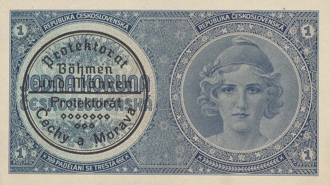 Front of Bohemia and Moravia p1b: 1 Koruna from 1939