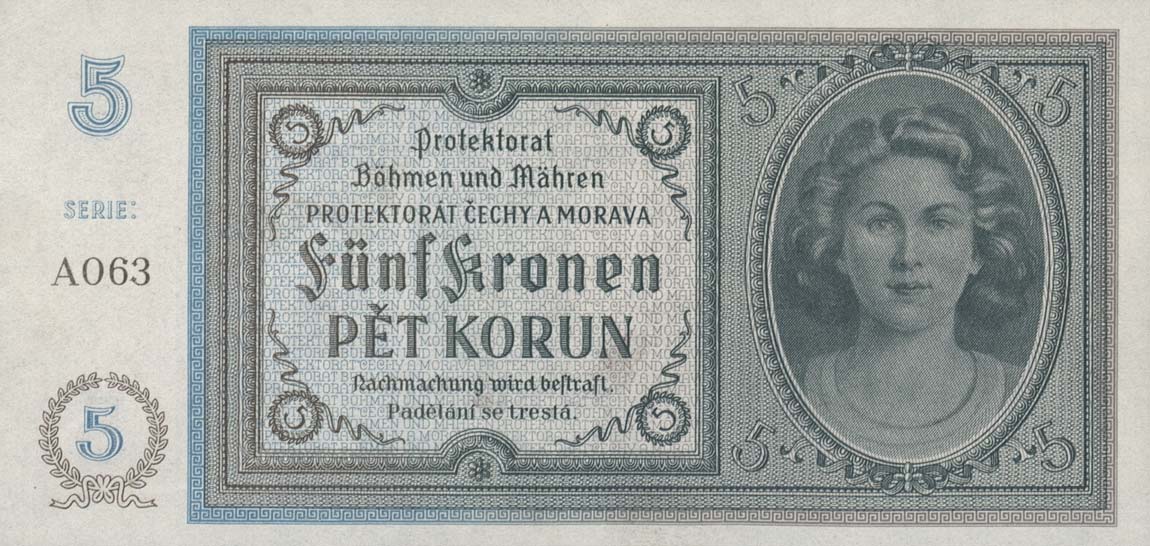 Front of Bohemia and Moravia p4a: 5 Korun from 1940
