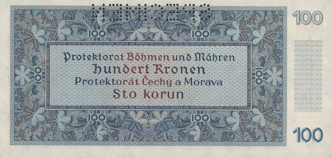 Back of Bohemia and Moravia p6s: 100 Korun from 1940
