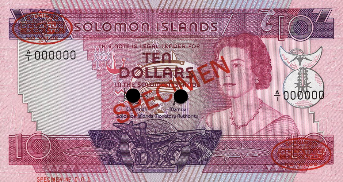 Front of Solomon Islands p11s: 10 Dollars from 1984