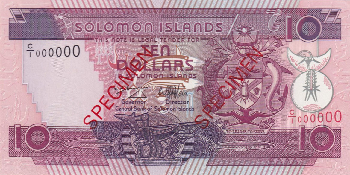 Front of Solomon Islands p20s: 10 Dollars from 1996