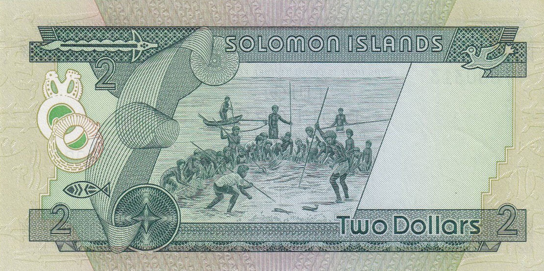 Back of Solomon Islands p5r: 2 Dollars from 1977