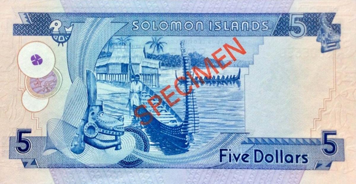 Back of Solomon Islands p6s: 5 Dollars from 1977