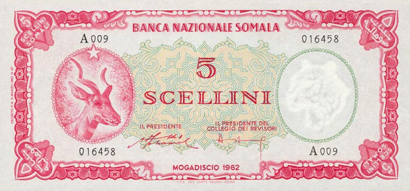 Front of Somalia p1a: 5 Scellini from 1962