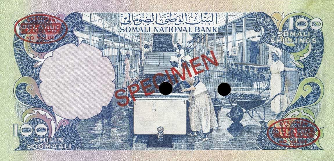 Back of Somalia p20s: 100 Shilin from 1975