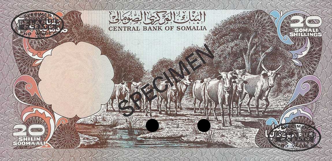 Back of Somalia p27s: 20 Shilin from 1980