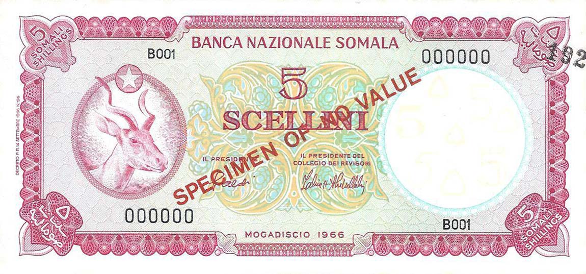 Front of Somalia p5s: 5 Scellini from 1966