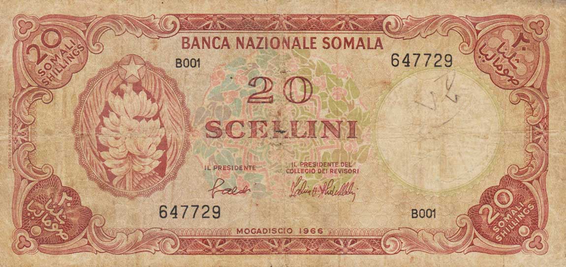 Front of Somalia p7a: 20 Scellini from 1966
