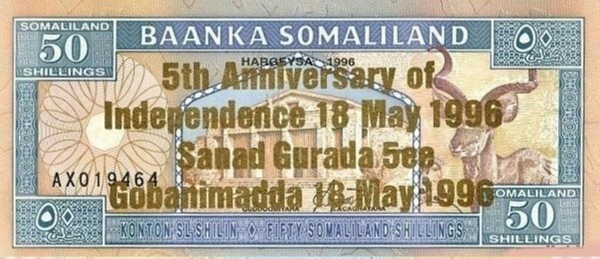 Front of Somaliland p11A: 50 Shillings from 1996