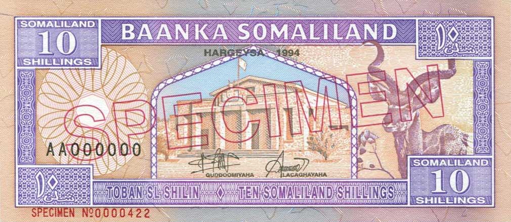 Front of Somaliland p2s: 10 Shillings from 1994