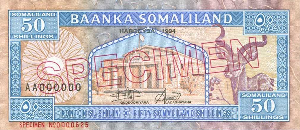 Front of Somaliland p4s: 50 Shillings from 1994