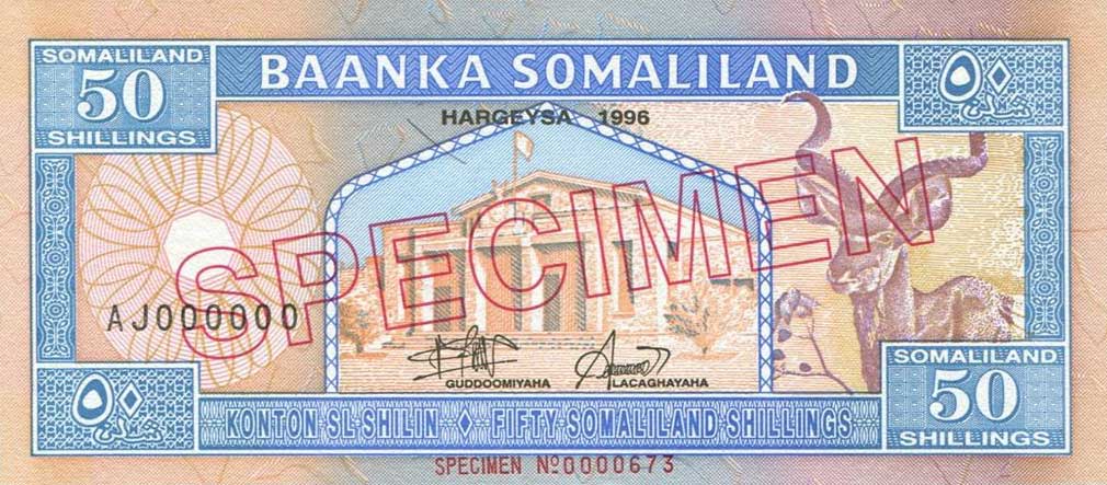 Front of Somaliland p7s: 50 Shillings from 1996