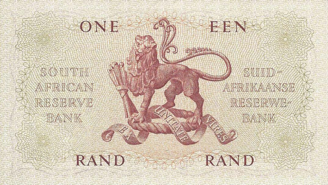 Back of South Africa p103b: 1 Rand from 1962
