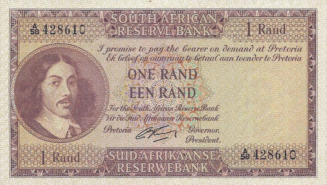 Front of South Africa p103b: 1 Rand from 1962