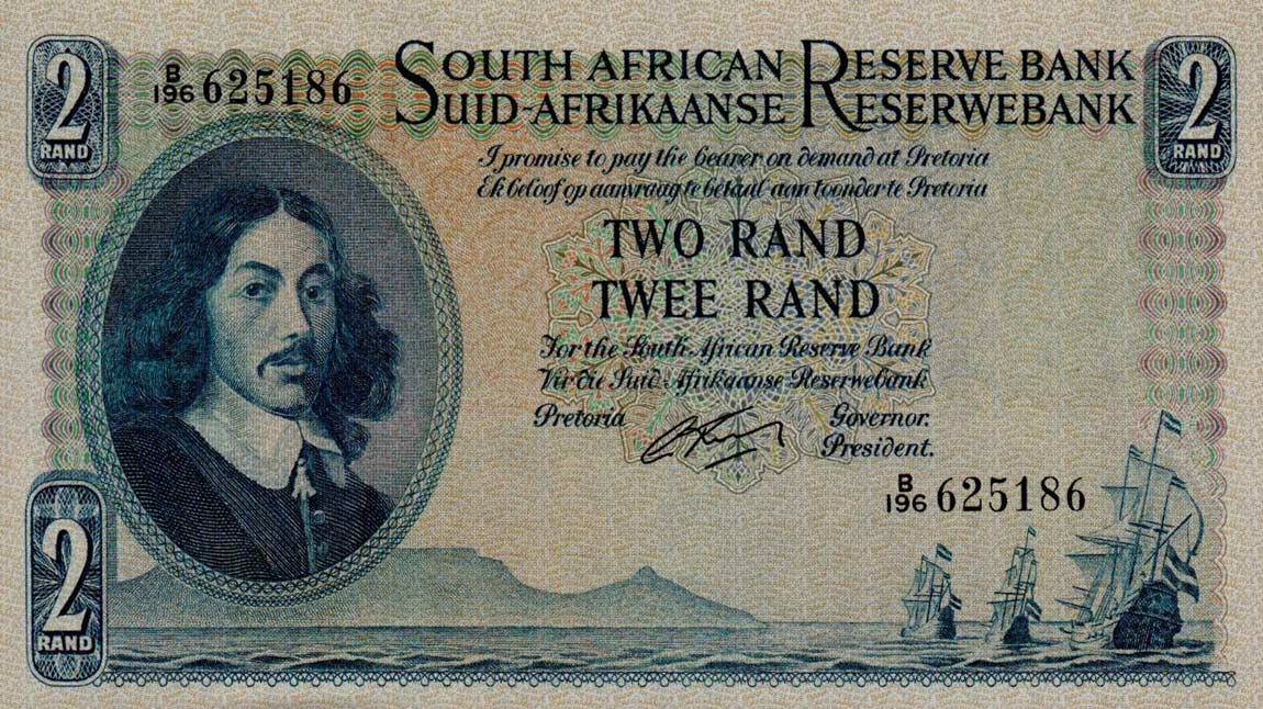 Front of South Africa p104b: 2 Rand from 1962