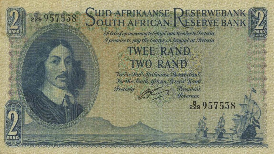 Front of South Africa p105b: 2 Rand from 1962