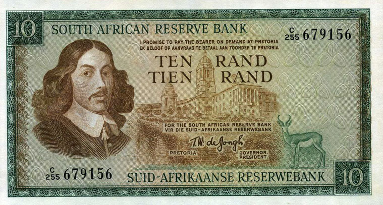 Front of South Africa p113b: 10 Rand from 1967