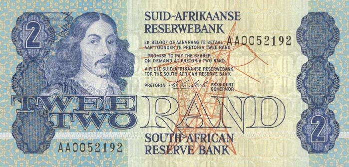Front of South Africa p118e: 2 Rand from 1990