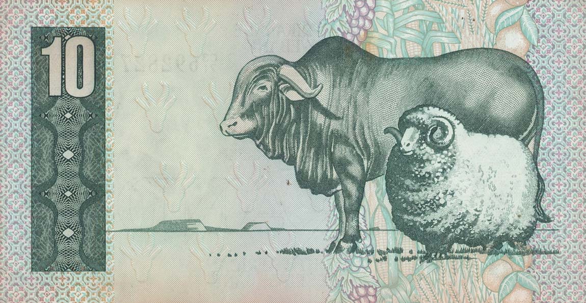 Back of South Africa p120b: 10 Rand from 1981
