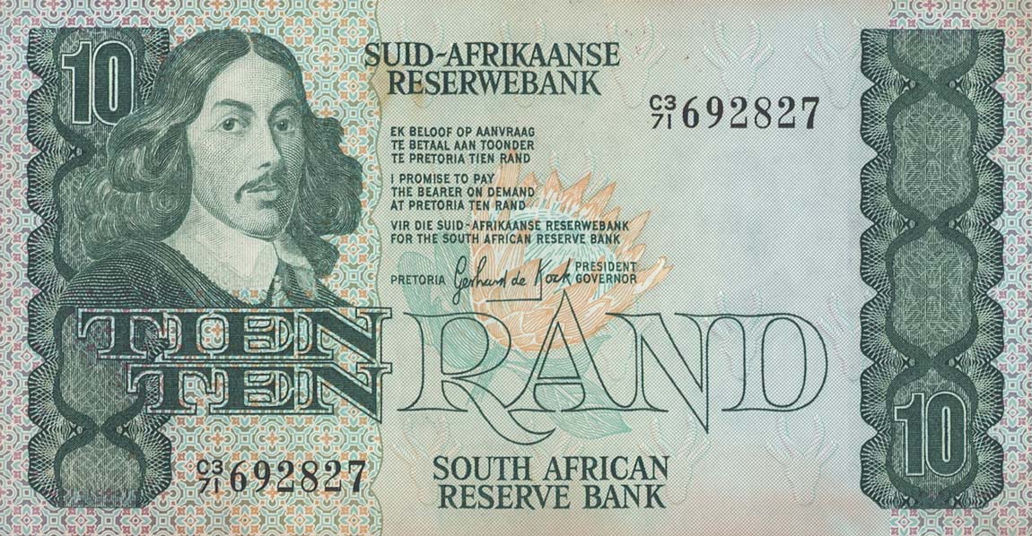 Front of South Africa p120b: 10 Rand from 1981