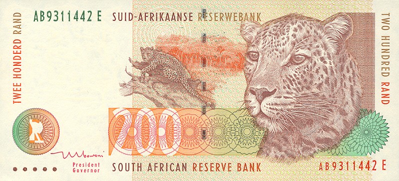 Front of South Africa p127b: 200 Rand from 1999
