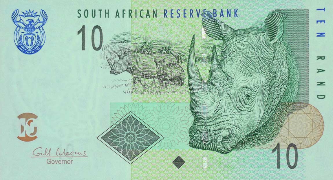 Front of South Africa p128b: 10 Rand from 2005