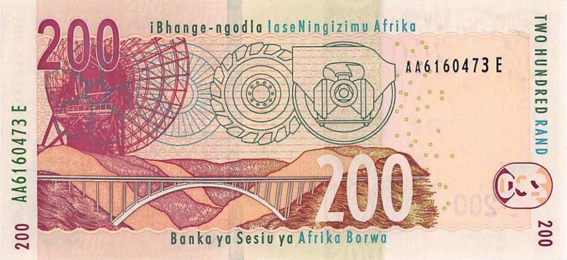 Back of South Africa p132b: 200 Rand from 2005