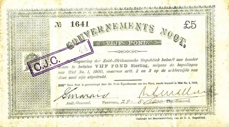Front of South Africa p55b: 5 Pounds from 1900