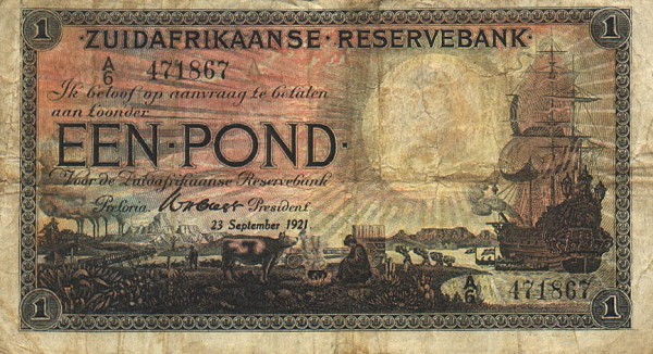 Back of South Africa p75: 1 Pound from 1921