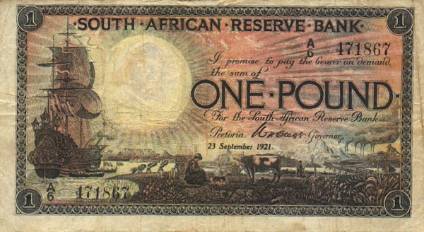 Front of South Africa p75: 1 Pound from 1921