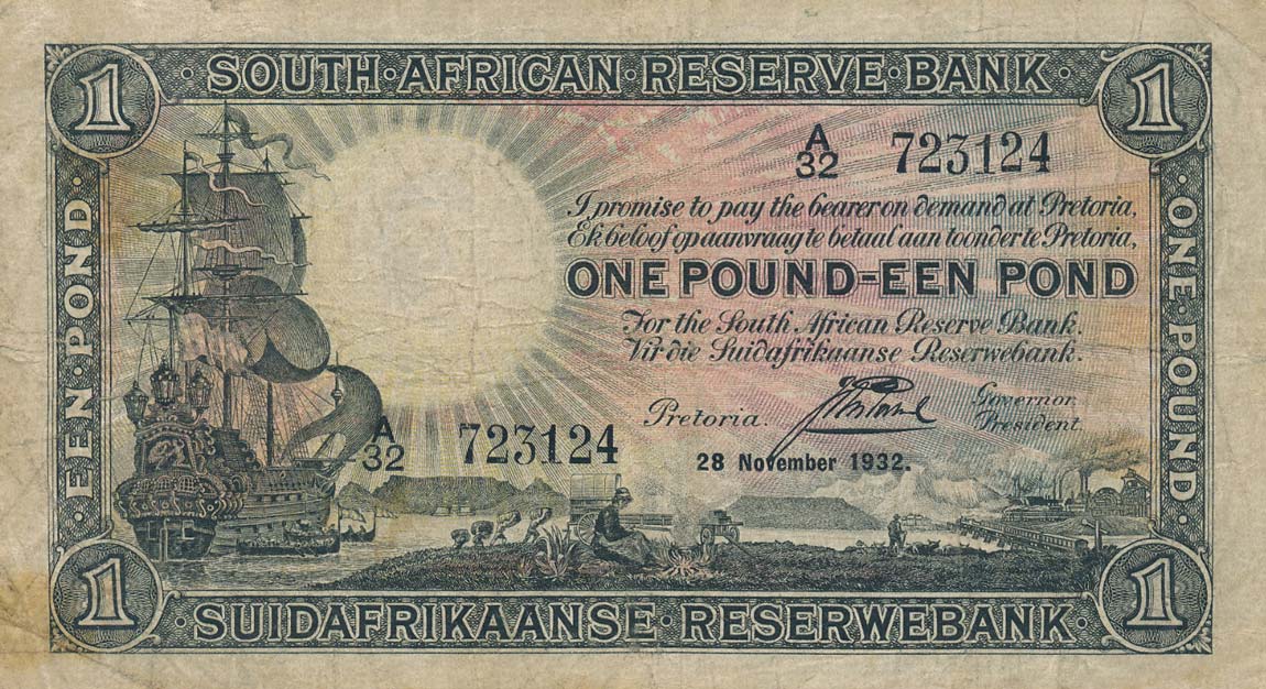 Front of South Africa p84c: 1 Pound from 1932