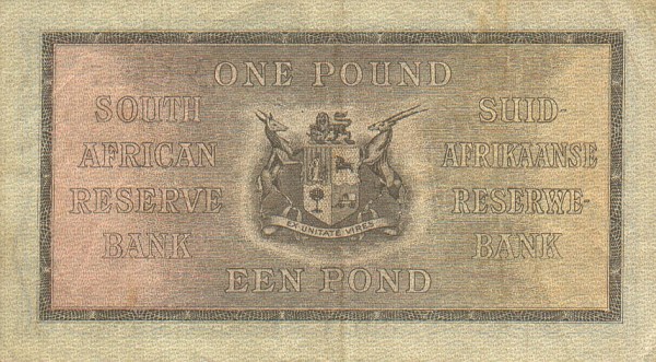 Back of South Africa p84d: 1 Pound from 1938