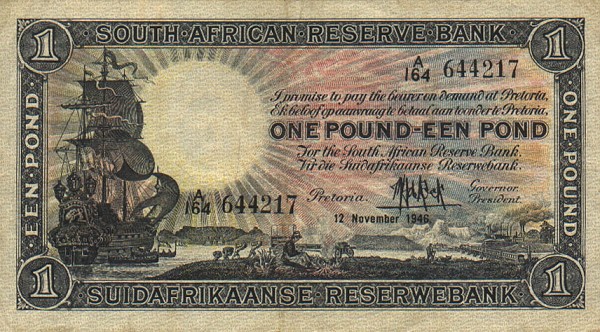 Front of South Africa p84d: 1 Pound from 1938
