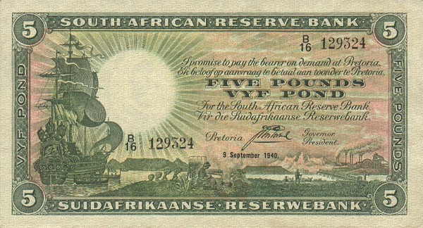 Front of South Africa p86b: 5 Pounds from 1933