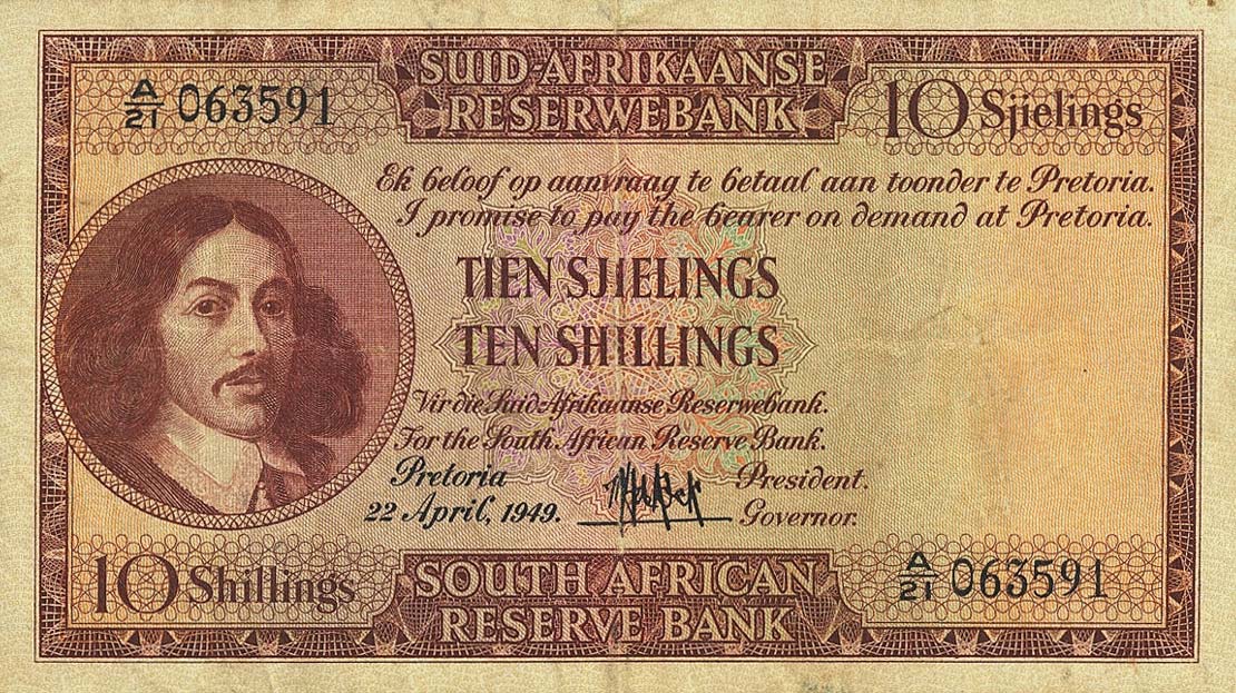 Front of South Africa p91b: 10 Shillings from 1949