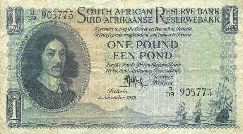Front of South Africa p92a: 1 Pound from 1949