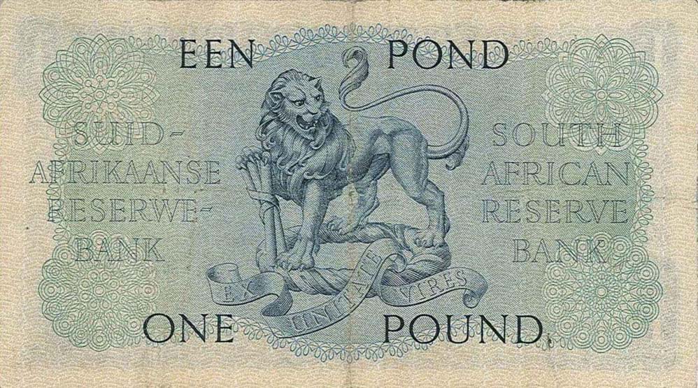 Back of South Africa p92c: 1 Pound from 1950