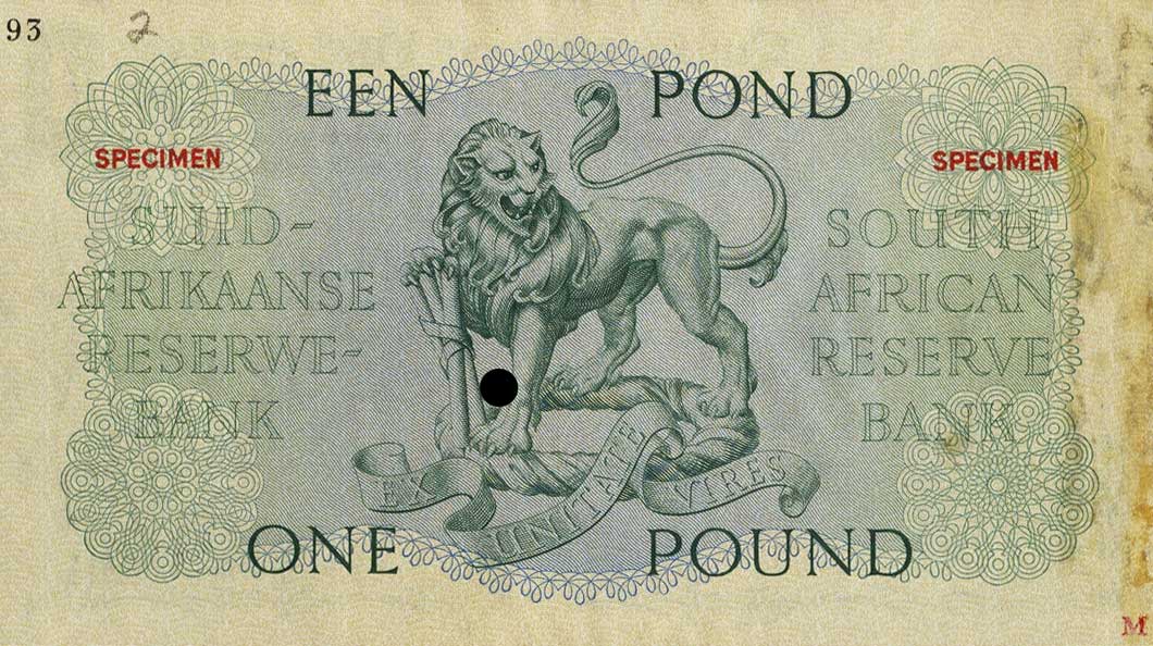 Back of South Africa p93ct: 1 Pound from 1949