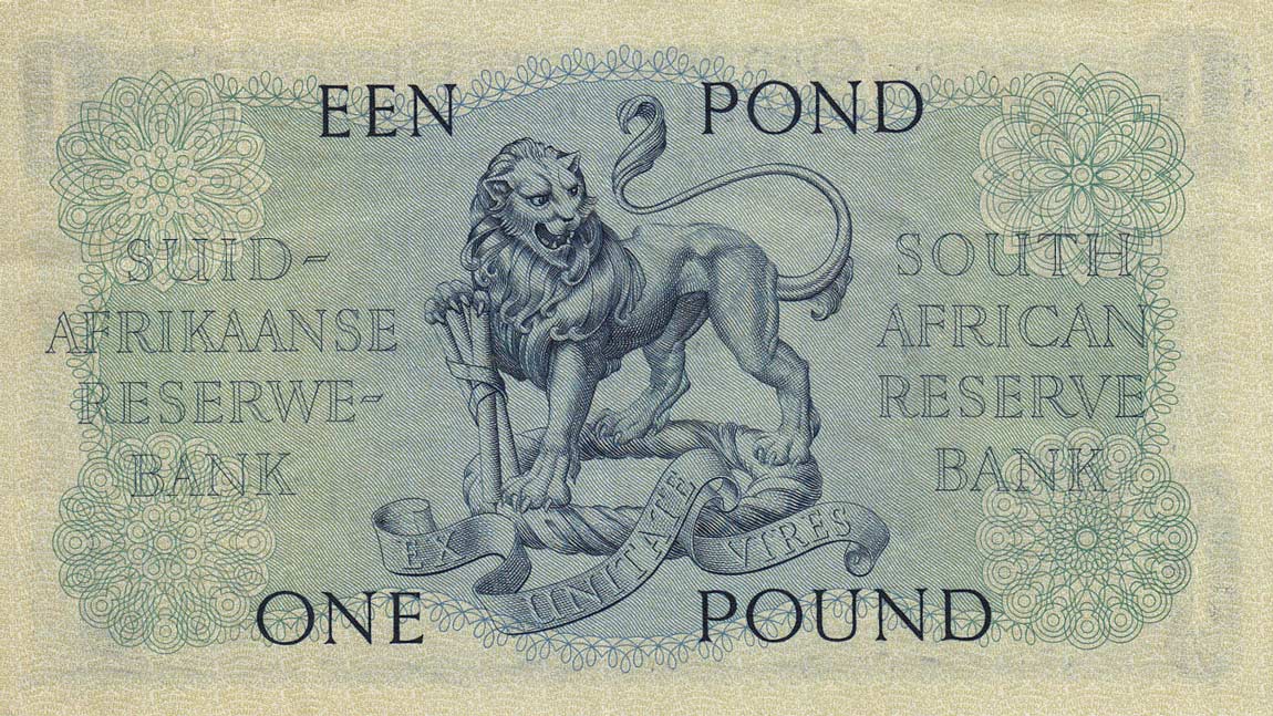 Back of South Africa p93d: 1 Pound from 1950